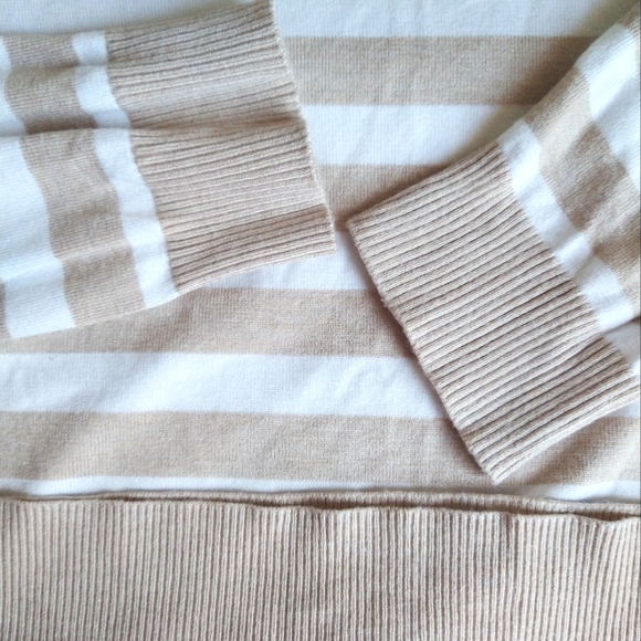 CALVIN KLEIN WOMEN'S MISSES SIZE LARGE BEIGE & WHITE STRIPES COLD SHOULDER TOP - Picture 4 of 12